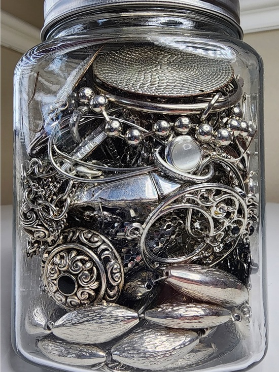 Jewelry - Silver Tone Jewelry Jar with Vintage - M6